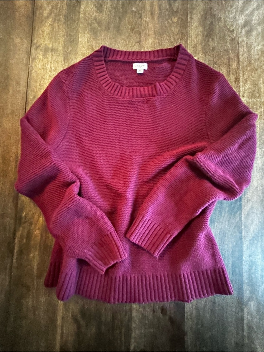 J.Crew Maroon Textured Knit Crewneck Sweater - Medium Cotton Wool Blend